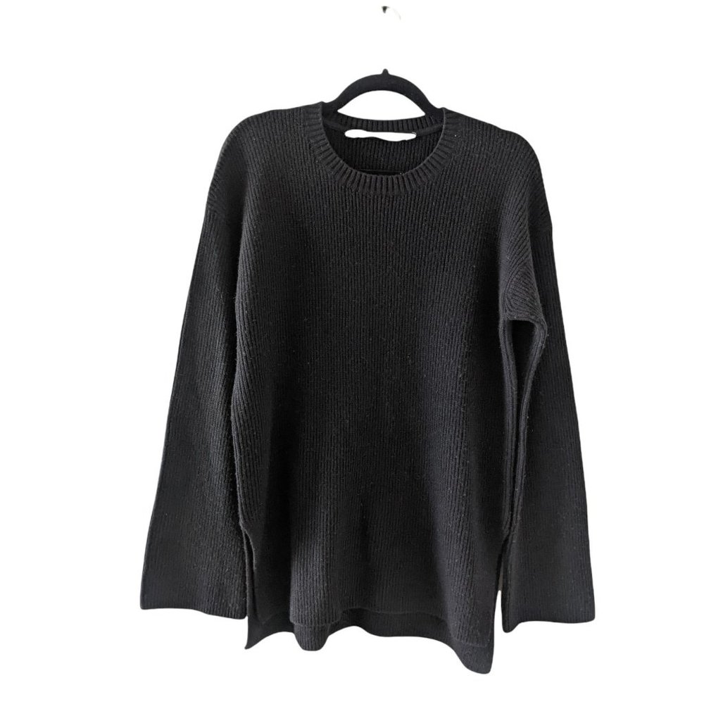 Athleta Bell Sleeve Wool Cashmere Knit Sweater M Crew Neck Pullover Black - Picture 2 of 10